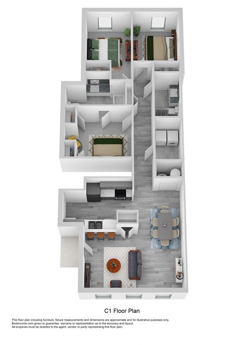 Floor plan for 3 beds, 2 baths, 1202 sqft